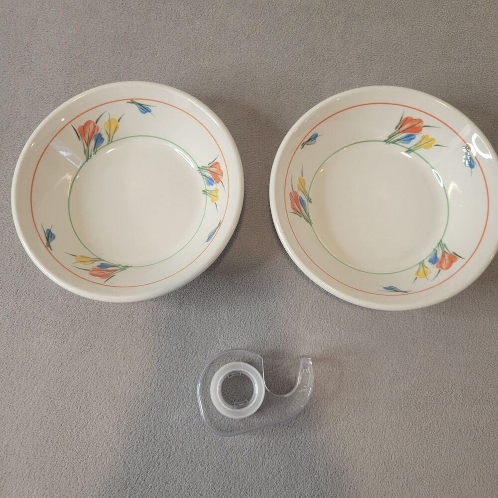 Midwinter 2 Soup Plates Vintage Small Stonehenge Crocus Vintage Retro Floral
